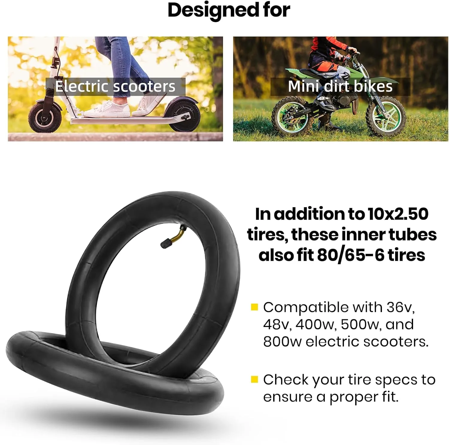 (2-Pack) 10-Inch Replacement Inner Tubes 10" x 1.95/2.125/2.5 - Compatible with Bike Schwinn Trike Roadster/Tricycle/BoB Revolution Motion - Made from BPA/Latex Free Quality Butyl Rubber