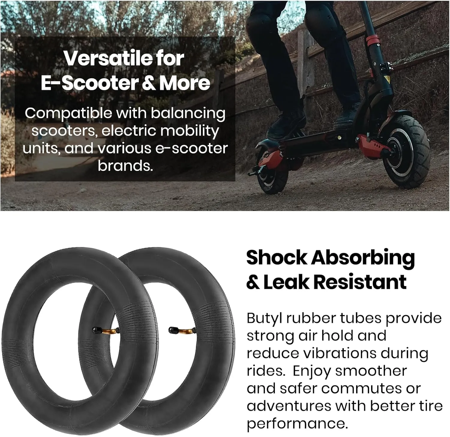 (2-Pack) 10-Inch Replacement Inner Tubes 10" x 1.95/2.125/2.5 - Compatible with Bike Schwinn Trike Roadster/Tricycle/BoB Revolution Motion - Made from BPA/Latex Free Quality Butyl Rubber