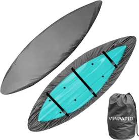 600D Kayak Cover 13-16 ft, Canoe Paddle Board Sup Cover for Outdoor Storage, Waterproof UV Protection Dust Boat Cover for Fishing Boat, Grey