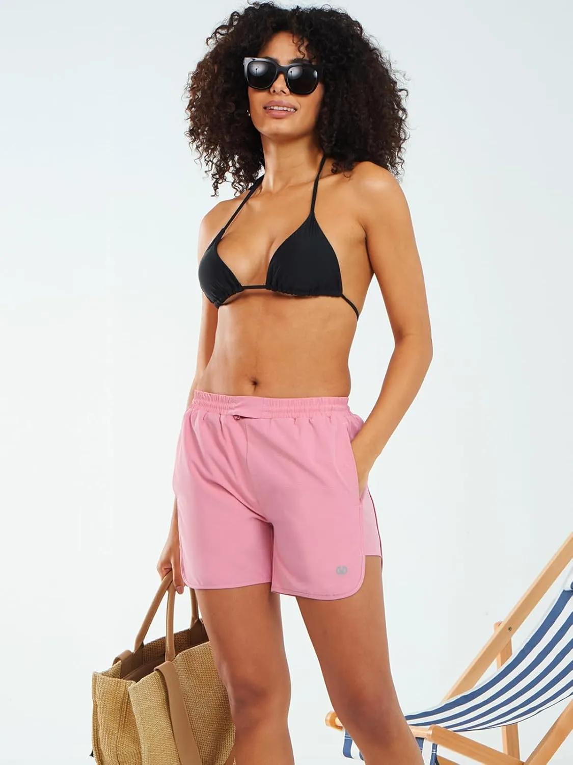 ALLZERO Women's Swim Board Shorts 5" with Pockets Quick Dry Beach Shorts with Liner Ruched Waistband
