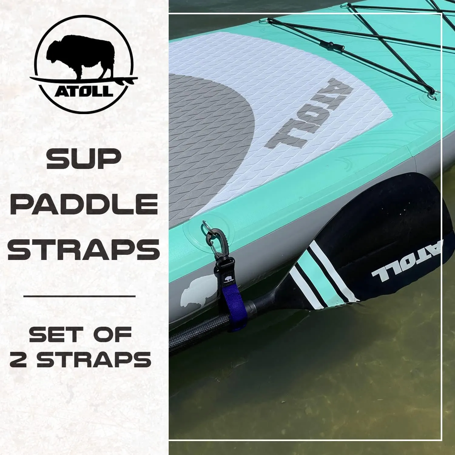 Atoll Board Paddle Straps SUP Paddleboard Inflatable Boat Paddle Keeper | Paddle Holder, Paddle Clip, Fixed Hook, Accessory for Paddleboard | No D Ring Patch, Easy to Use, Set of 2