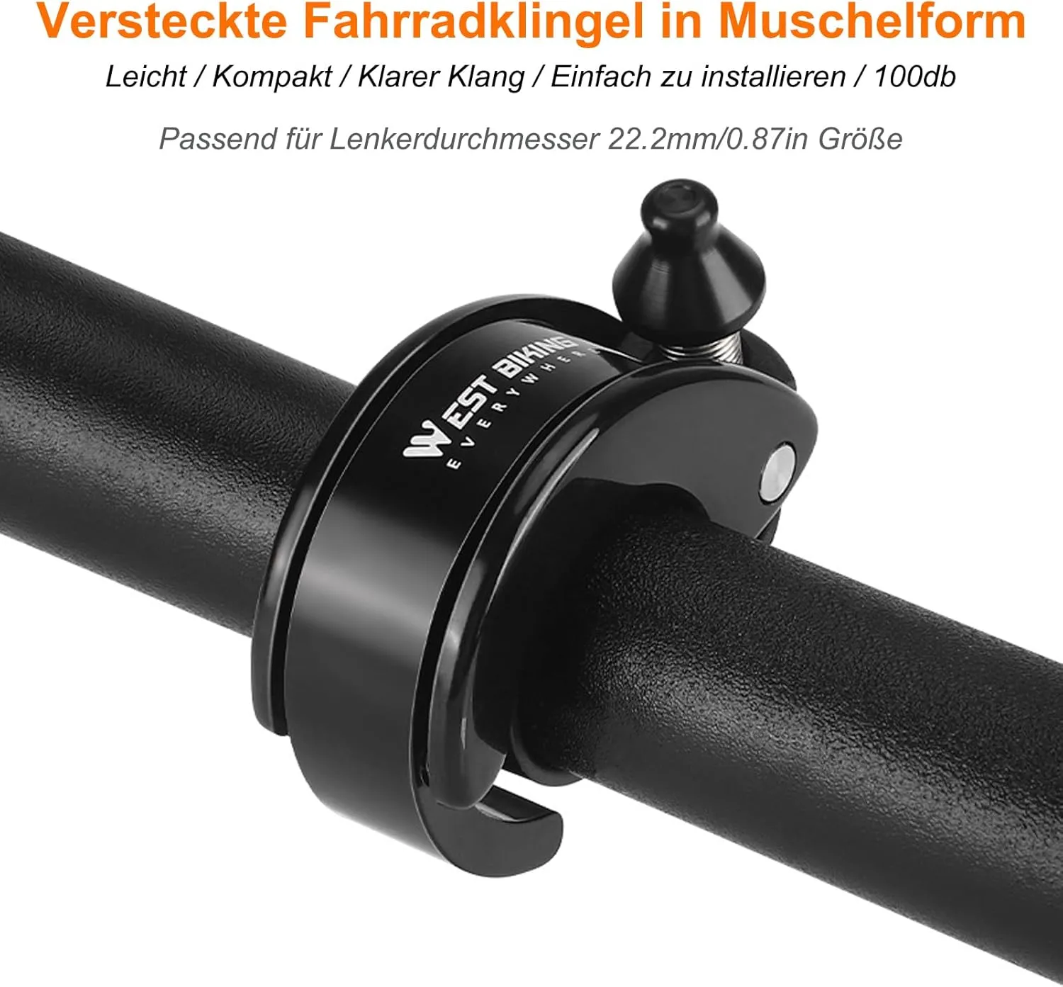Bicycle Bell Concealed Loud 100 dB MTB Bell Bicycle Children for Mountain Bike, E-Scooter, Walker - 22.2 mm/0.78 Inch Handlebar