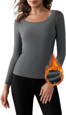 Bonneuitbebe Women Long Sleeve Thermal Shirt Fleece Lined Undershirt Ultra Soft Base Layer Tops for Women Cold Weather