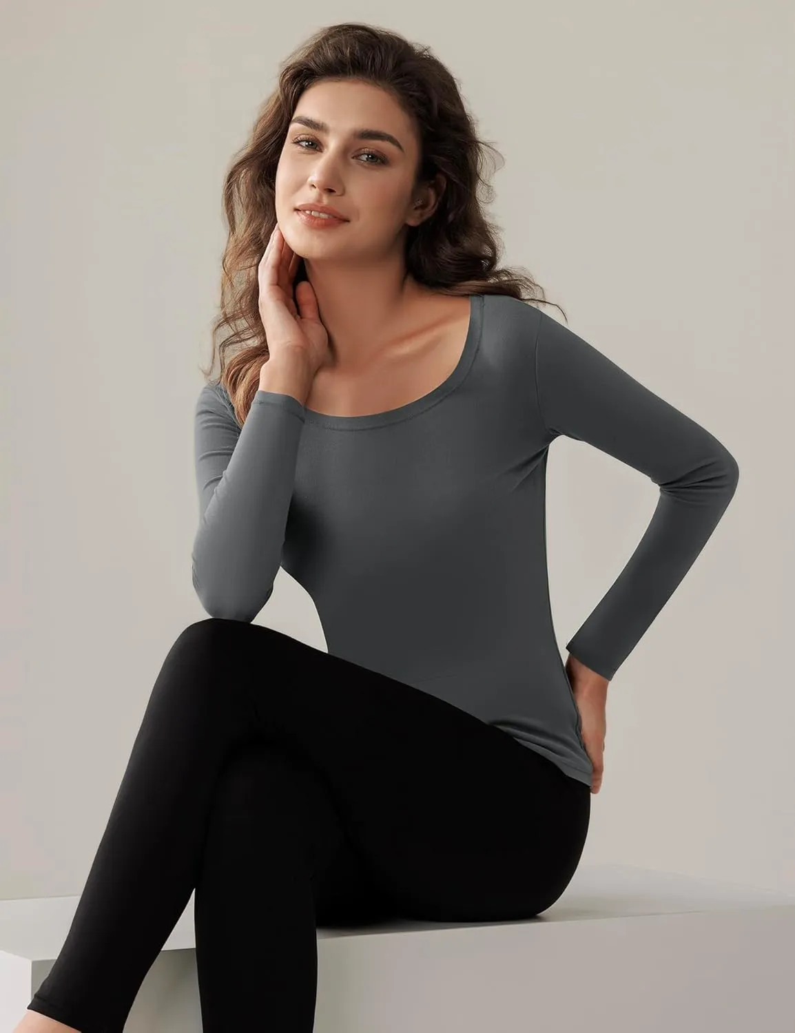 Bonneuitbebe Women Long Sleeve Thermal Shirt Fleece Lined Undershirt Ultra Soft Base Layer Tops for Women Cold Weather