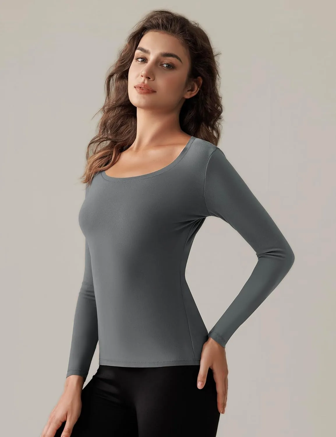 Bonneuitbebe Women Long Sleeve Thermal Shirt Fleece Lined Undershirt Ultra Soft Base Layer Tops for Women Cold Weather