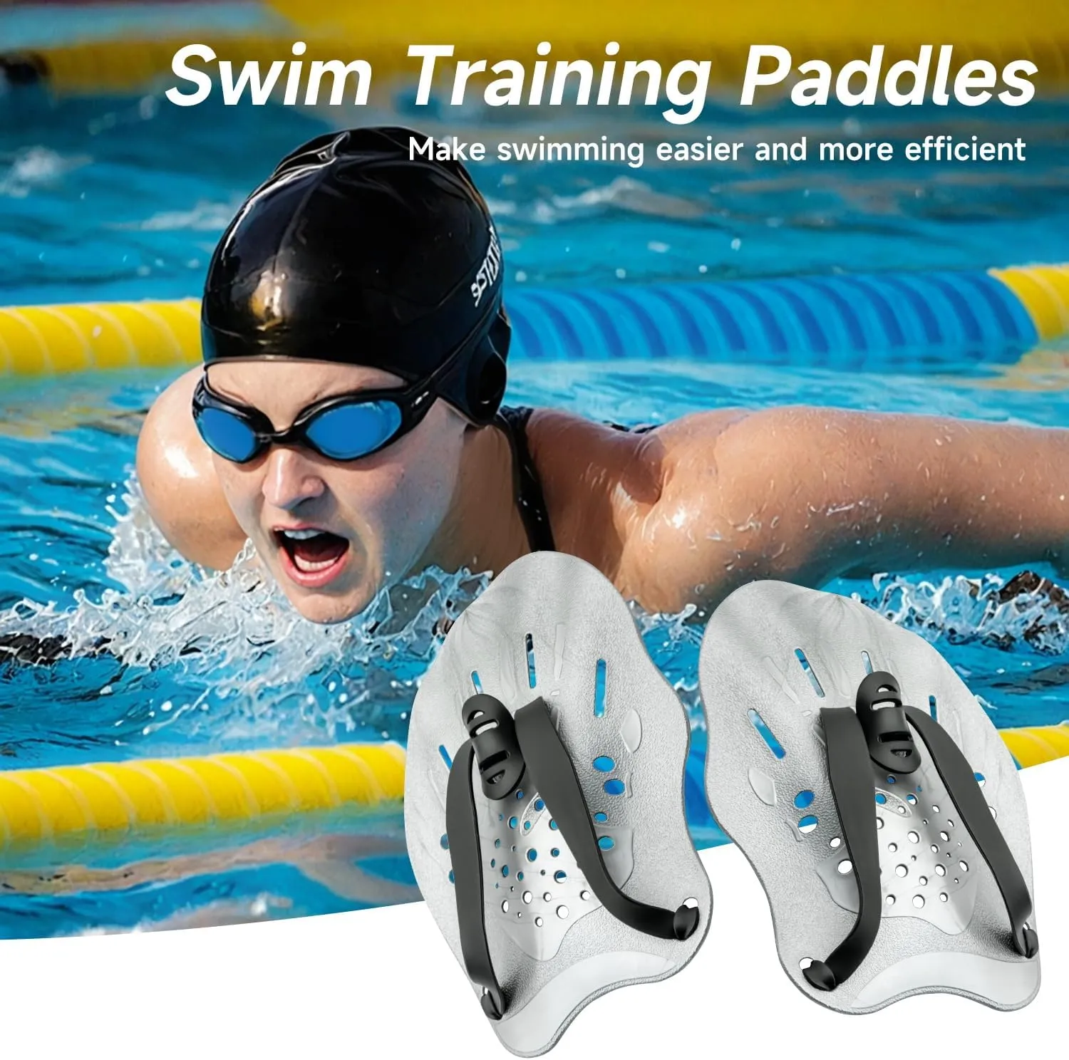 Contour Swim Paddles Hand, Swim Training Hand Paddles with Adjustable Straps, Swimming Hand Paddles for Women and Men