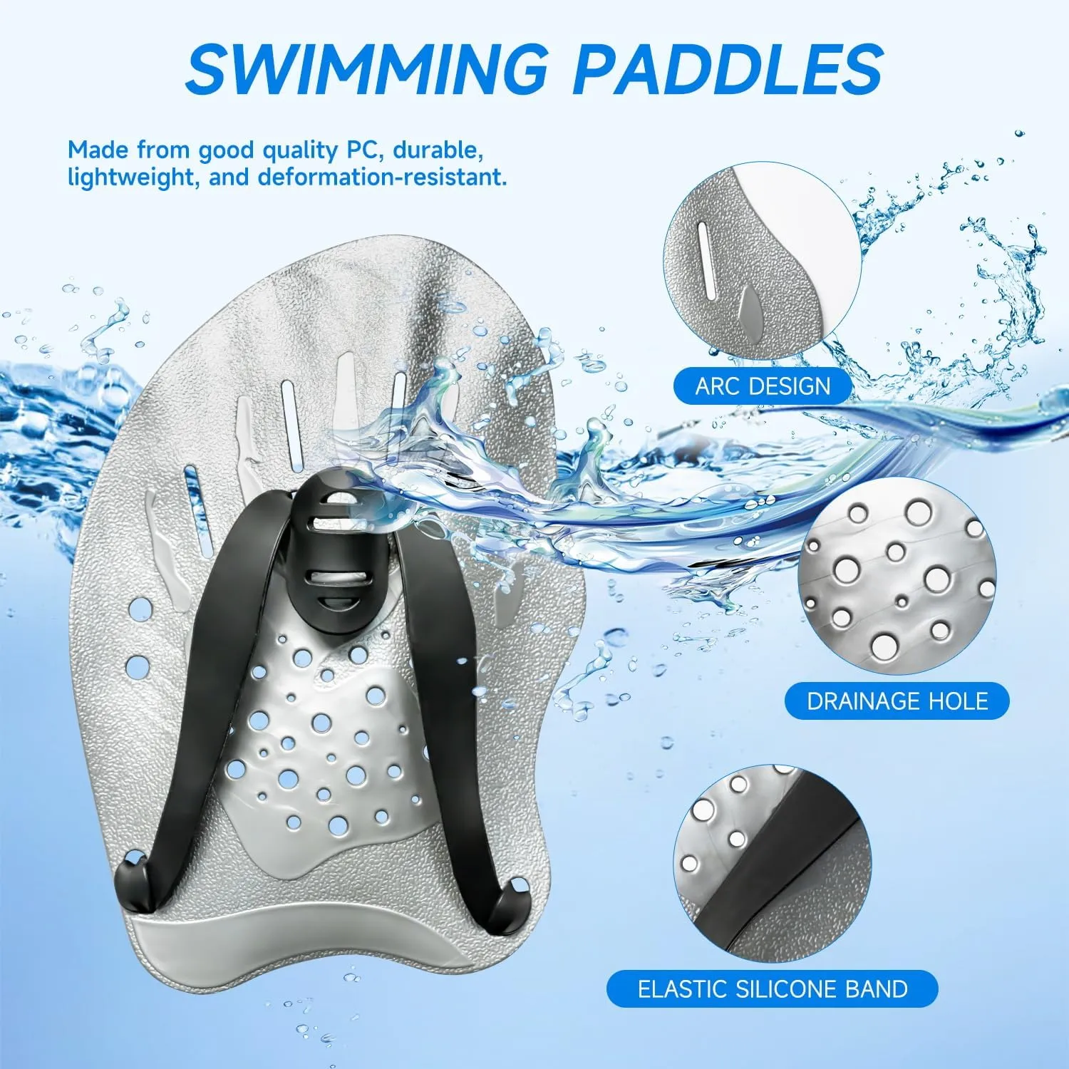 Contour Swim Paddles Hand, Swim Training Hand Paddles with Adjustable Straps, Swimming Hand Paddles for Women and Men
