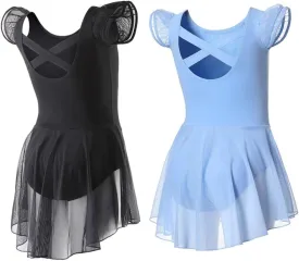 DIPUG Ballet Leotards for Girls Ballet Leotard with Skirt Toddler Dance Leotards Flutter Sleeve and Criss-Cross Back
