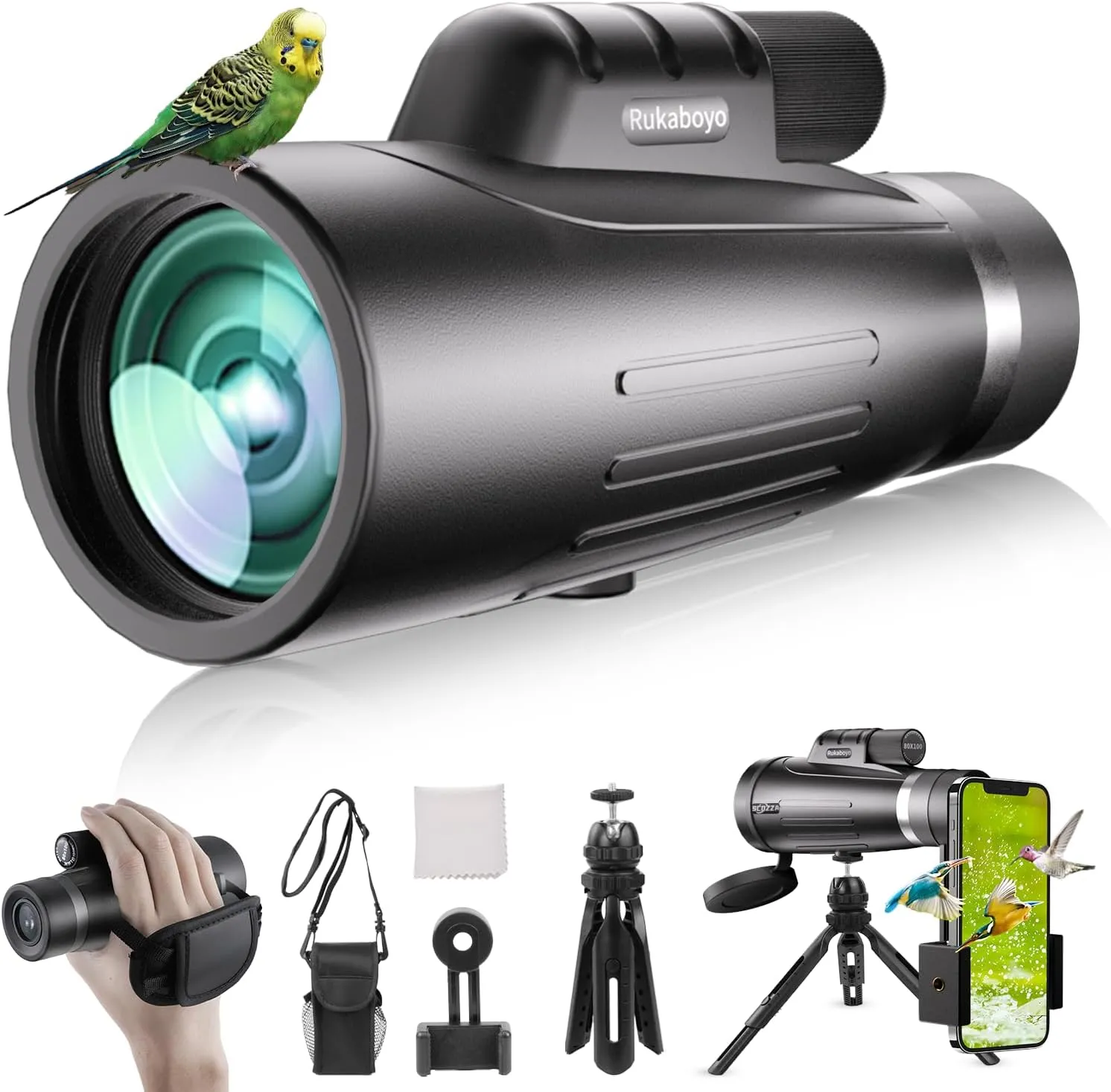 HD Monocular Telescope High Powered with Smartphone Adapter 80X100 Tripod BAK4 Prism Monocular for Wildlife Bird Watching Hunting Travel Camping Stargazing Hiking