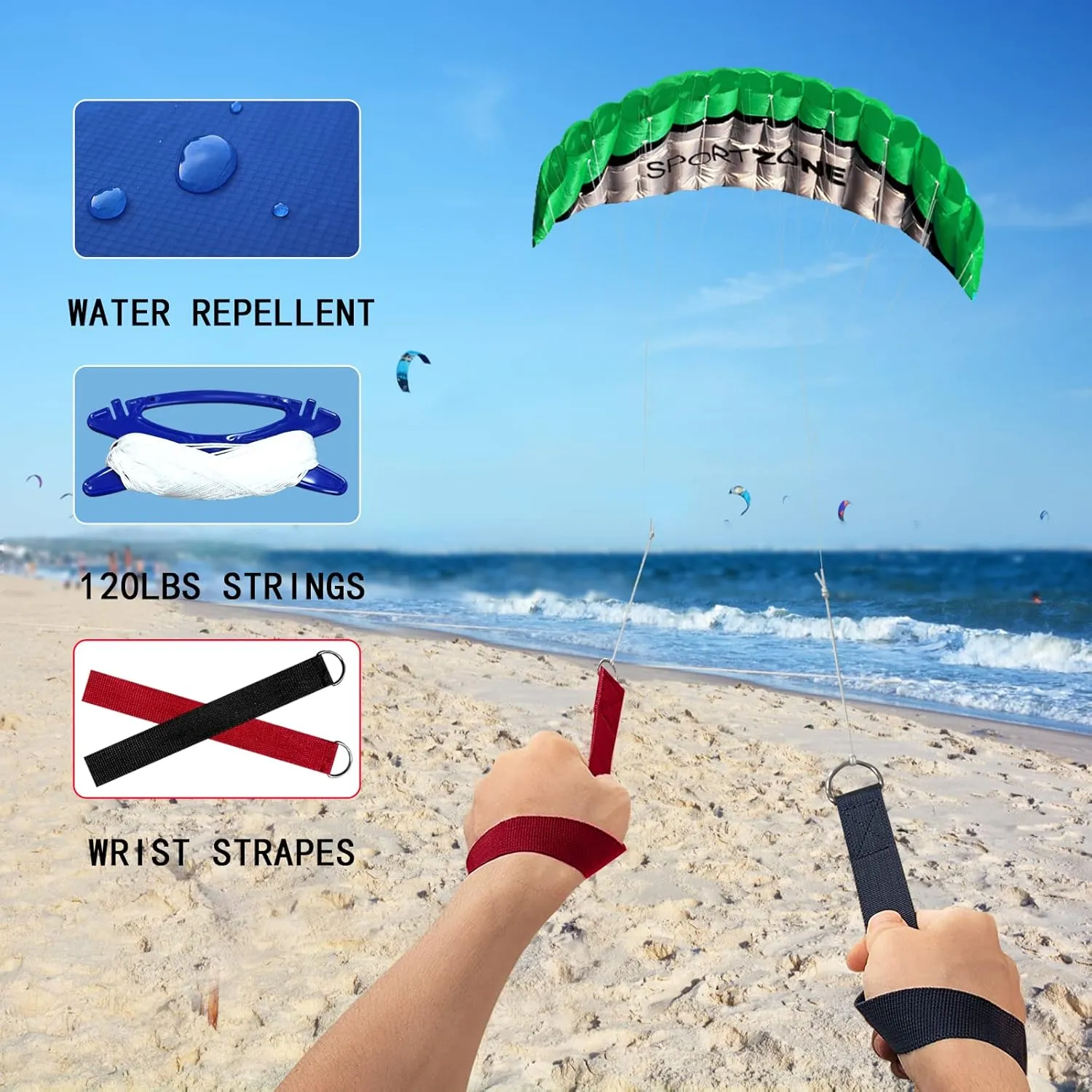HENGDA KITE 2.5m Dual Line Stunt Parafoil Kites Soft Stunt Kite for Beach Blue with Flying Tool