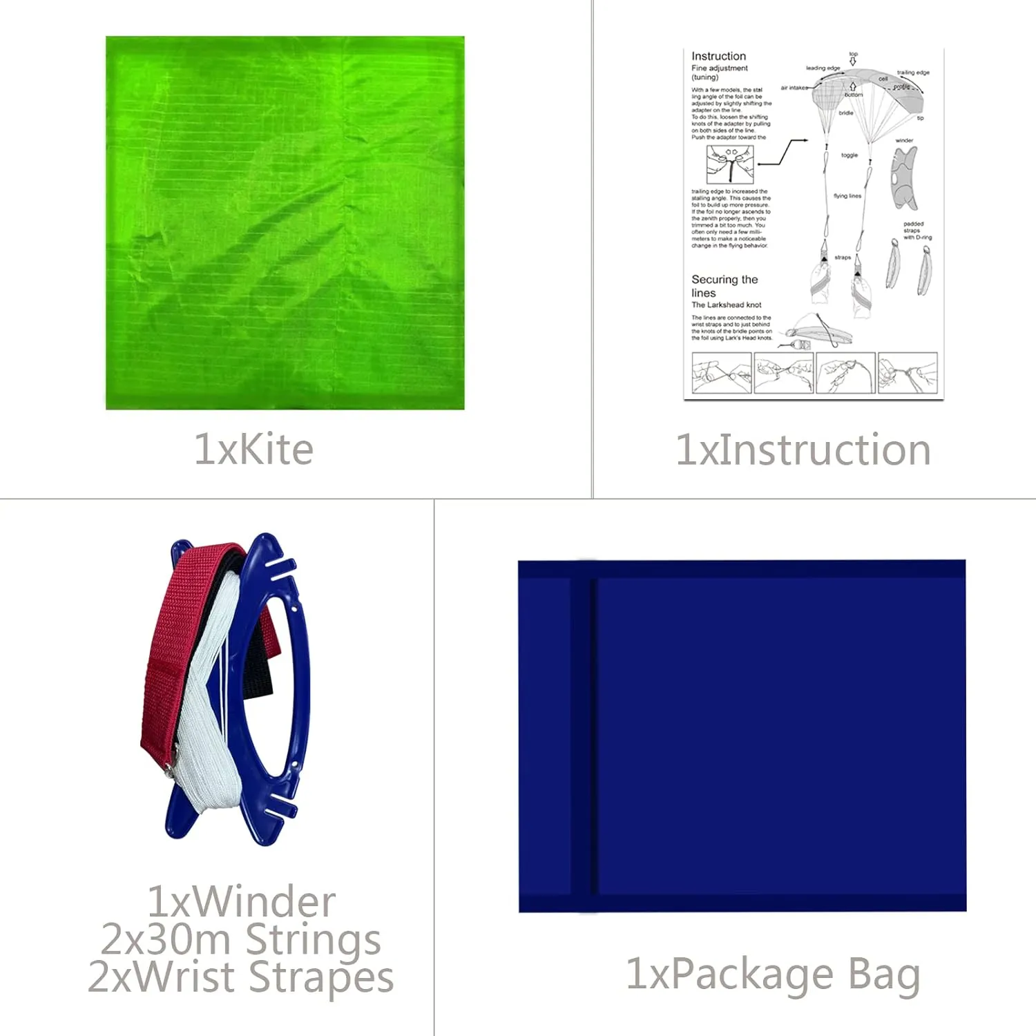 HENGDA KITE 2.5m Dual Line Stunt Parafoil Kites Soft Stunt Kite for Beach Blue with Flying Tool