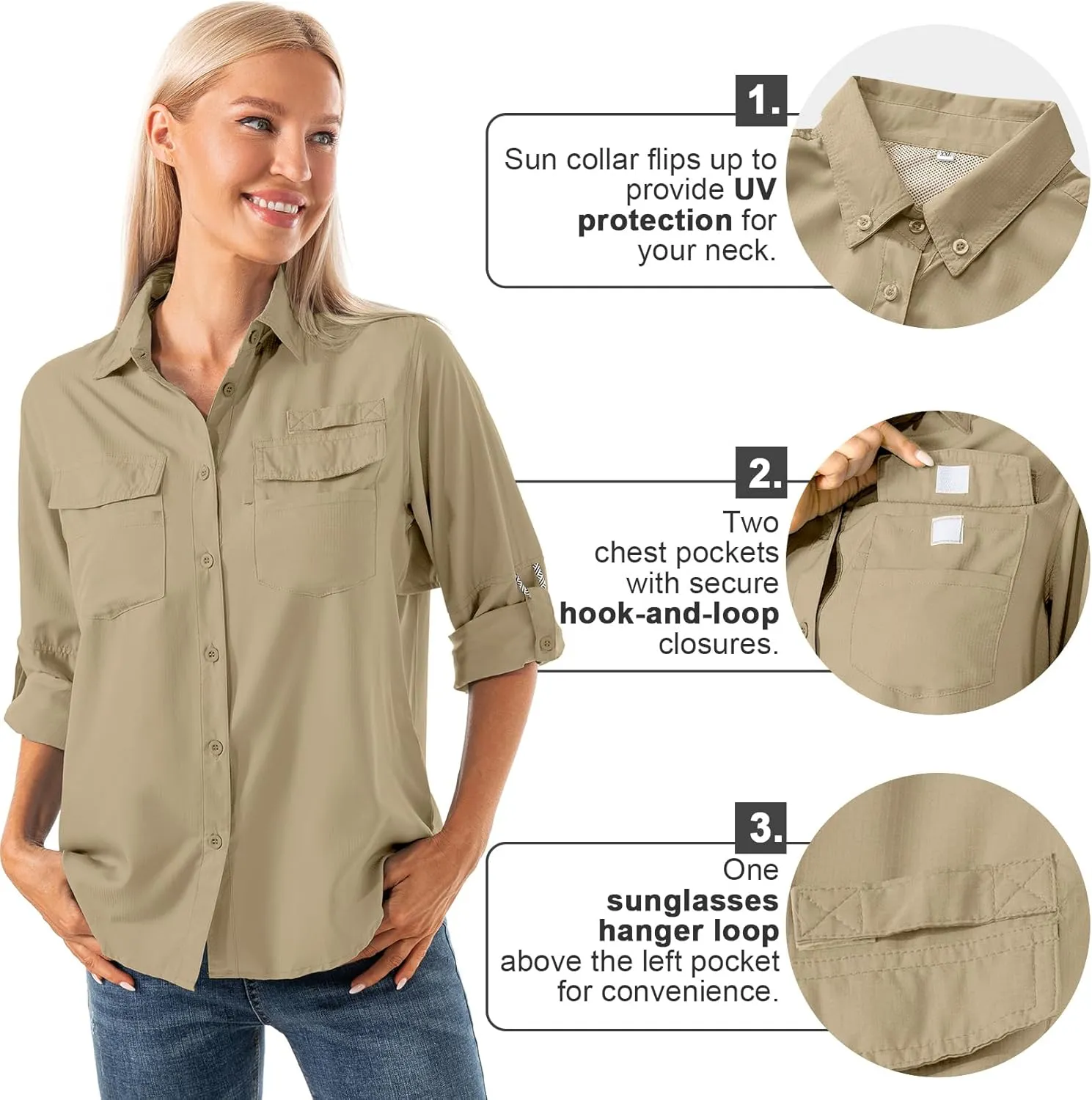 Jessie Kidden Women's Quick Dry Sun UV Protection Convertible Long Sleeve Shirts for Hiking Camping Fishing Sailing