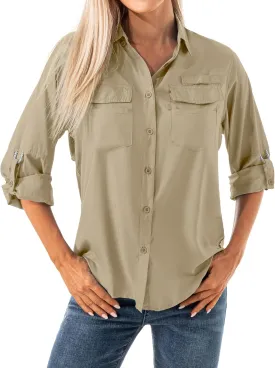 Jessie Kidden Women's Quick Dry Sun UV Protection Convertible Long Sleeve Shirts for Hiking Camping Fishing Sailing