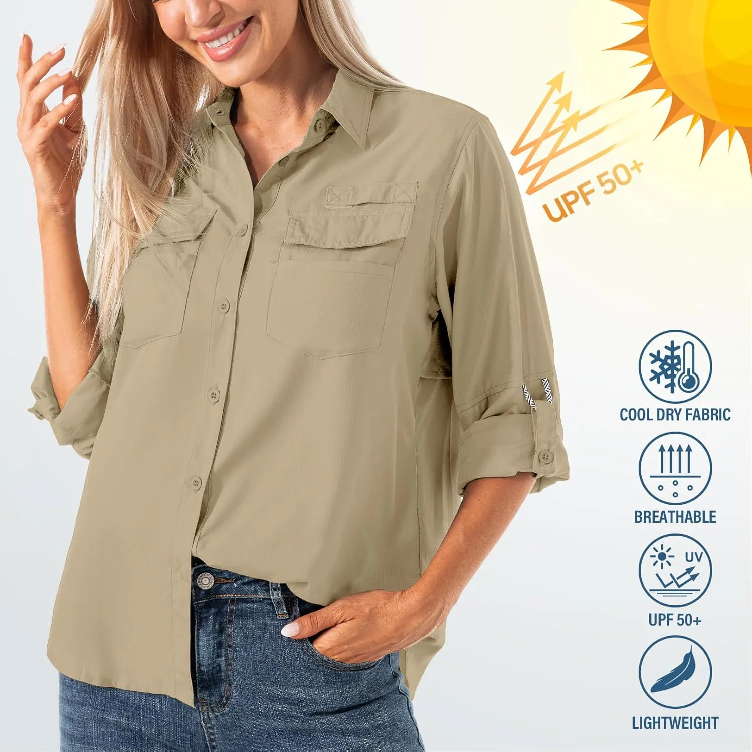 Jessie Kidden Women's Quick Dry Sun UV Protection Convertible Long Sleeve Shirts for Hiking Camping Fishing Sailing