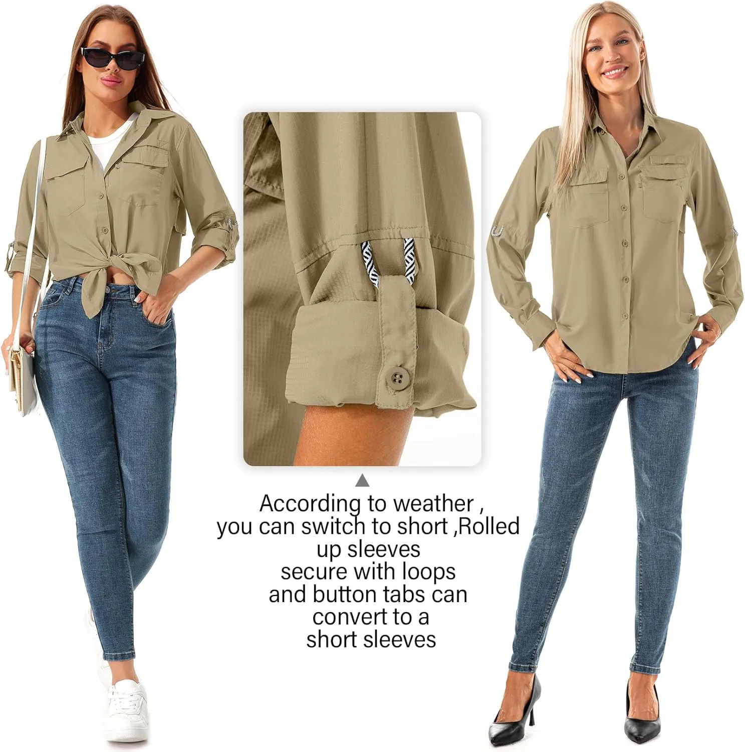 Jessie Kidden Women's Quick Dry Sun UV Protection Convertible Long Sleeve Shirts for Hiking Camping Fishing Sailing