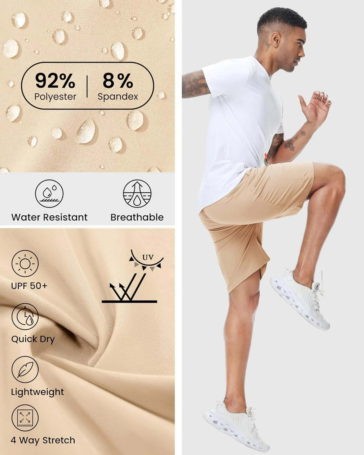 LAZYDAY Men's Hiking Cargo Shorts with Zipper Pockets Elastic Waist Quick Dry for Outdoor,Travel,Summer
