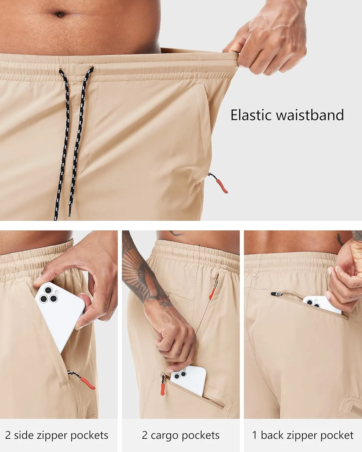 LAZYDAY Men's Hiking Cargo Shorts with Zipper Pockets Elastic Waist Quick Dry for Outdoor,Travel,Summer