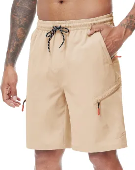 LAZYDAY Men's Hiking Cargo Shorts with Zipper Pockets Elastic Waist Quick Dry for Outdoor,Travel,Summer