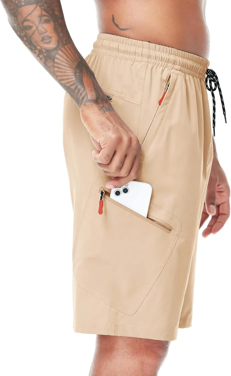 LAZYDAY Men's Hiking Cargo Shorts with Zipper Pockets Elastic Waist Quick Dry for Outdoor,Travel,Summer