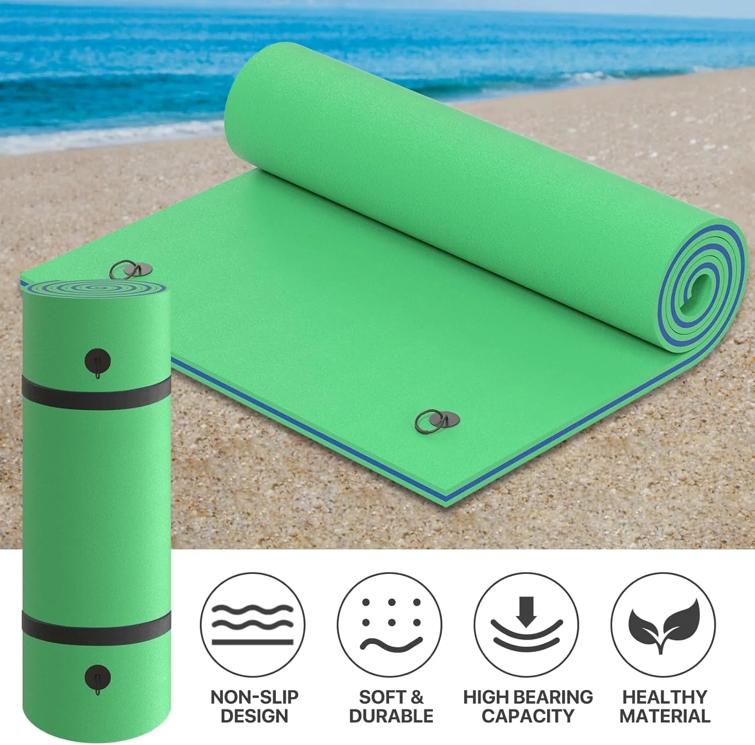 MADOG 8 x 6 Ft Outdoor Floating Water Mat for Adult Beach Lake Ocean Swimming Pool Large Size 3 Layer Tear Resistant XPE Foam Giant Swim Tanning Float Island Pad Raft Recreation Hammock Lounger Green