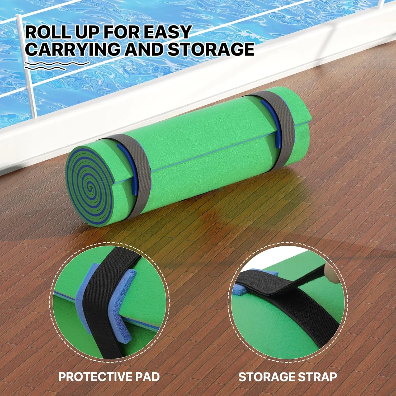 MADOG 8 x 6 Ft Outdoor Floating Water Mat for Adult Beach Lake Ocean Swimming Pool Large Size 3 Layer Tear Resistant XPE Foam Giant Swim Tanning Float Island Pad Raft Recreation Hammock Lounger Green
