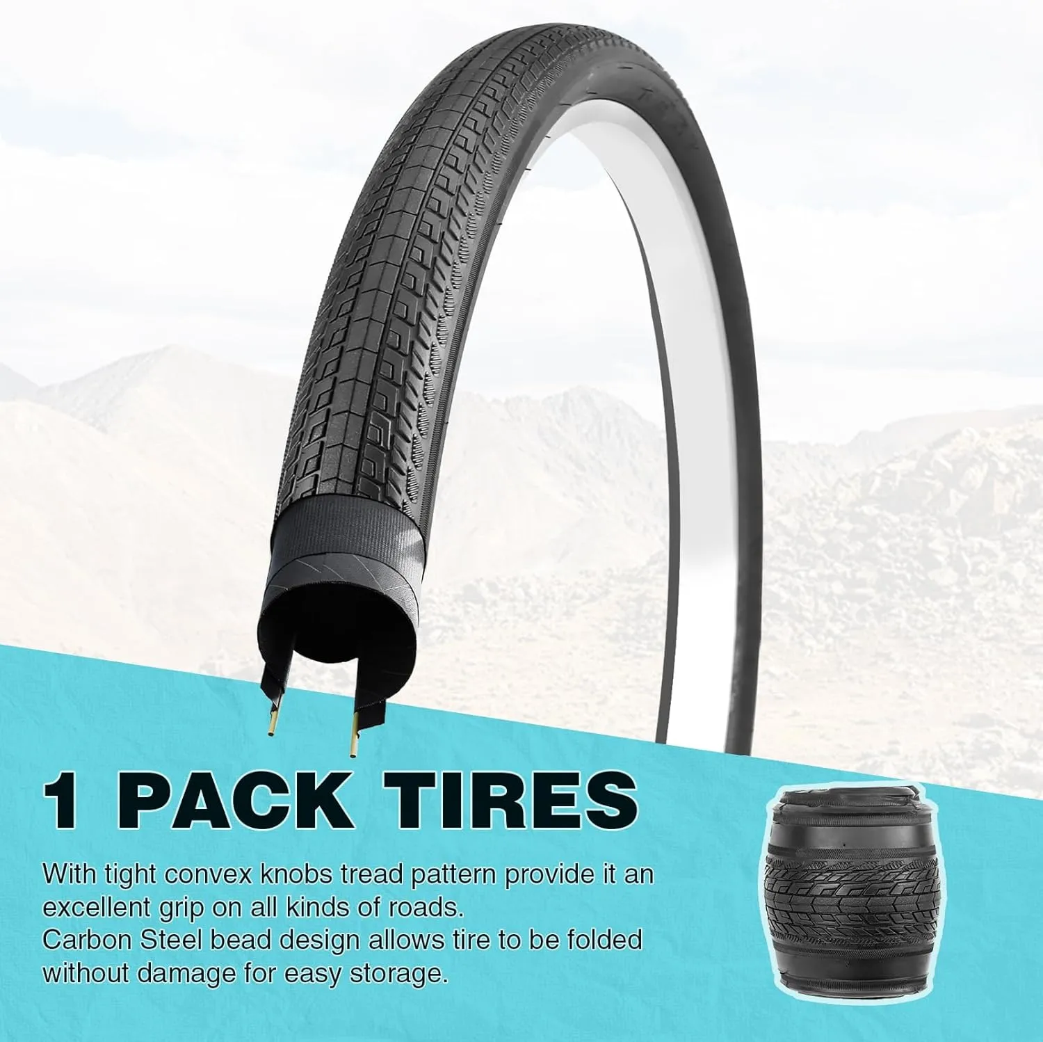 MEGHNA Bike Tire 20/24/26 x 1.75 inch Mountain Bike Tire with Bike Tire Lever Foldable Tire Replacement for BMX Freestyle Kids Bike Folding Bike Cruiser Bike