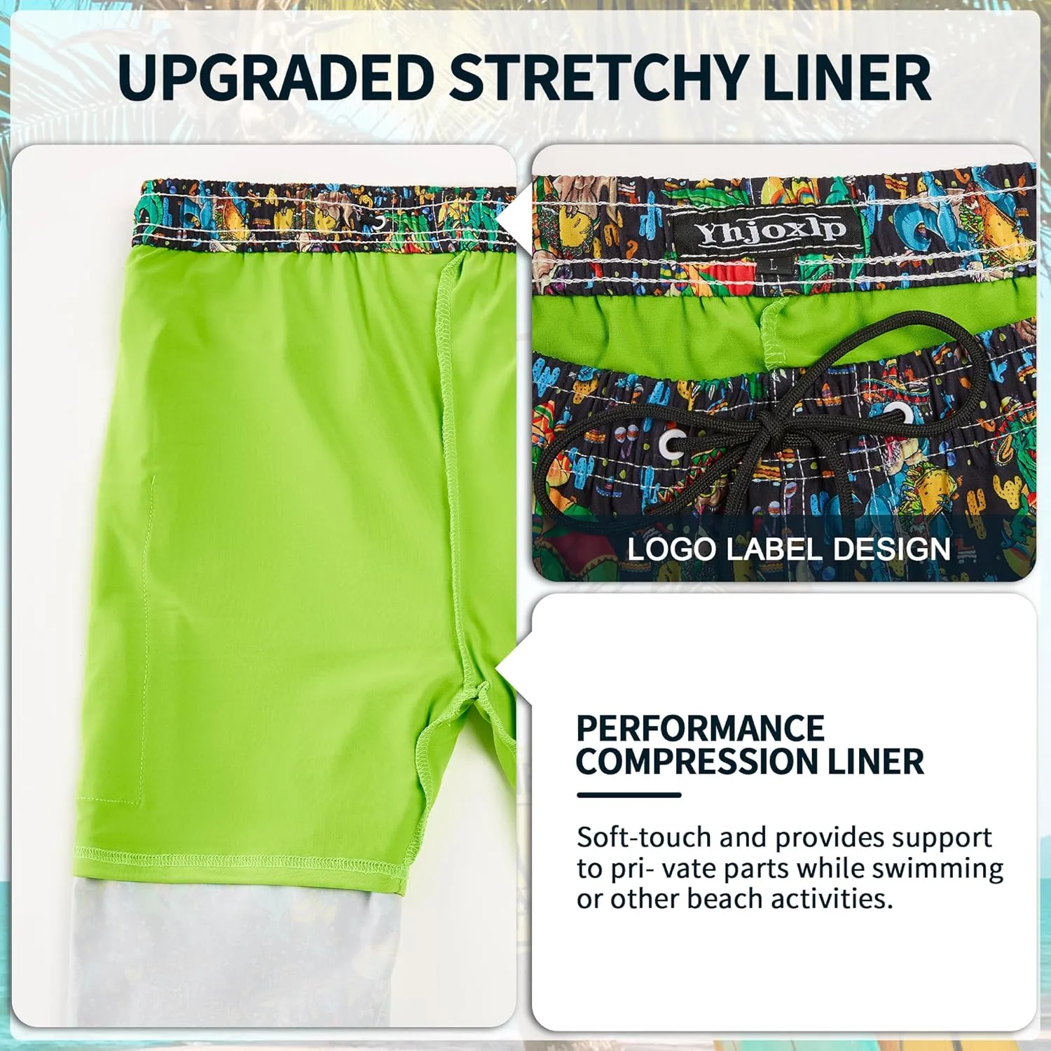 Mens Swim Trunks 9 Inch Inseam Stretch Board Shorts Built-in Quick Dry Swimwear Bathing Suits with Compression Liner
