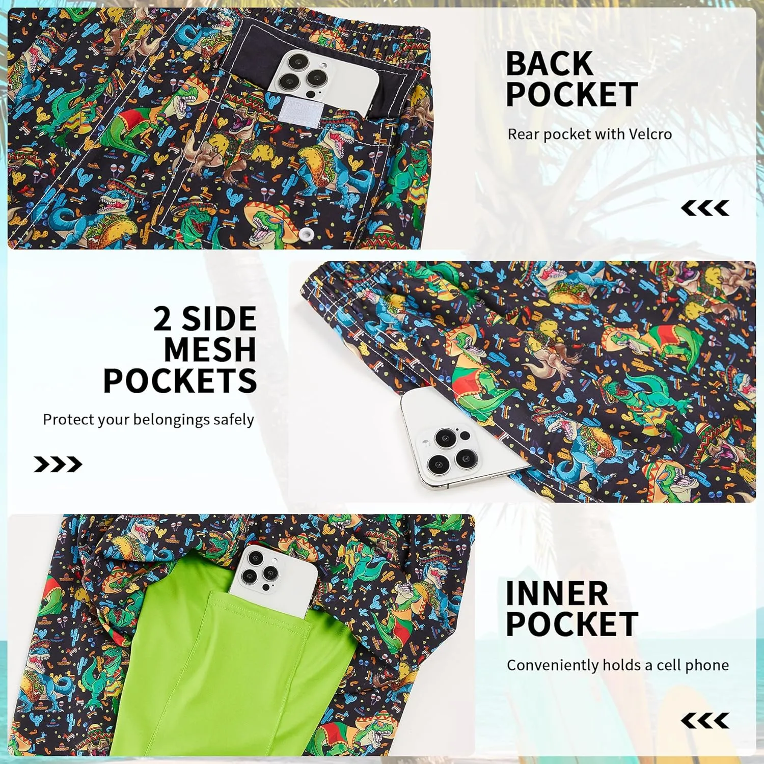Mens Swim Trunks 9 Inch Inseam Stretch Board Shorts Built-in Quick Dry Swimwear Bathing Suits with Compression Liner