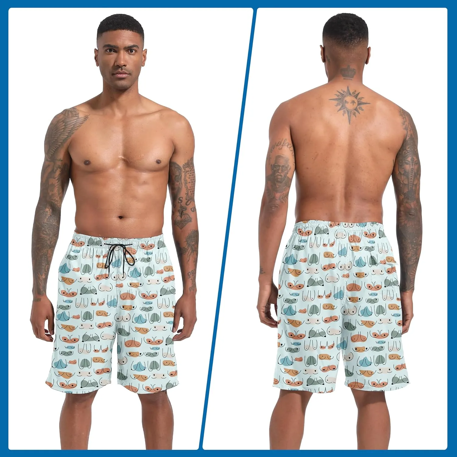 Mens Swim Trunks with Compression Liner 9" Board Shorts 2 in 1 Quick Dry Beach Swimwear Bathing Suits for Men