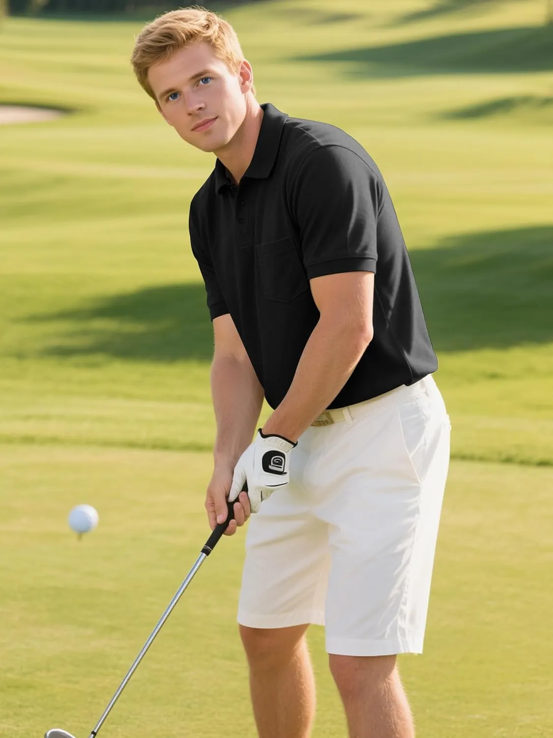QPNGRP Men's Polo Shirts Short Sleeve with Pocket Quick Dry Performance Golf Shirts Casual Tactical Pique Collared T Shirt