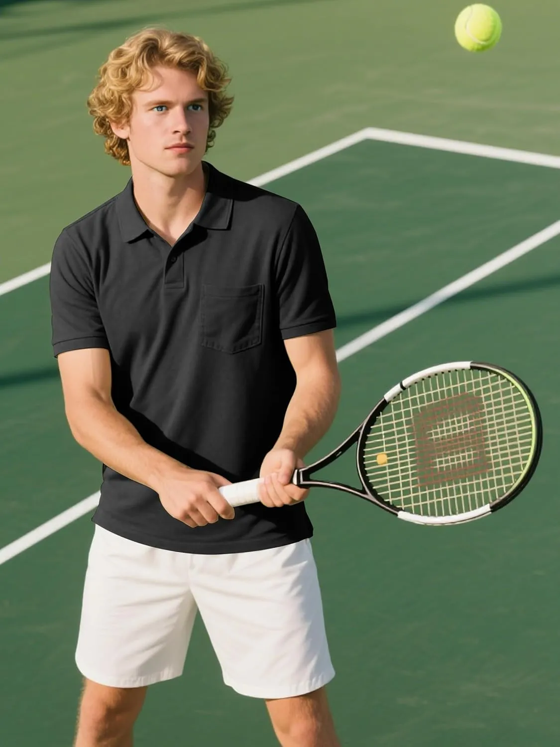 QPNGRP Men's Polo Shirts Short Sleeve with Pocket Quick Dry Performance Golf Shirts Casual Tactical Pique Collared T Shirt