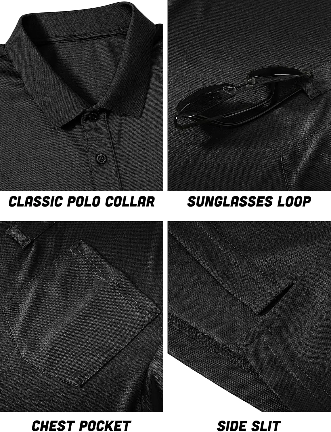 QPNGRP Men's Polo Shirts Short Sleeve with Pocket Quick Dry Performance Golf Shirts Casual Tactical Pique Collared T Shirt