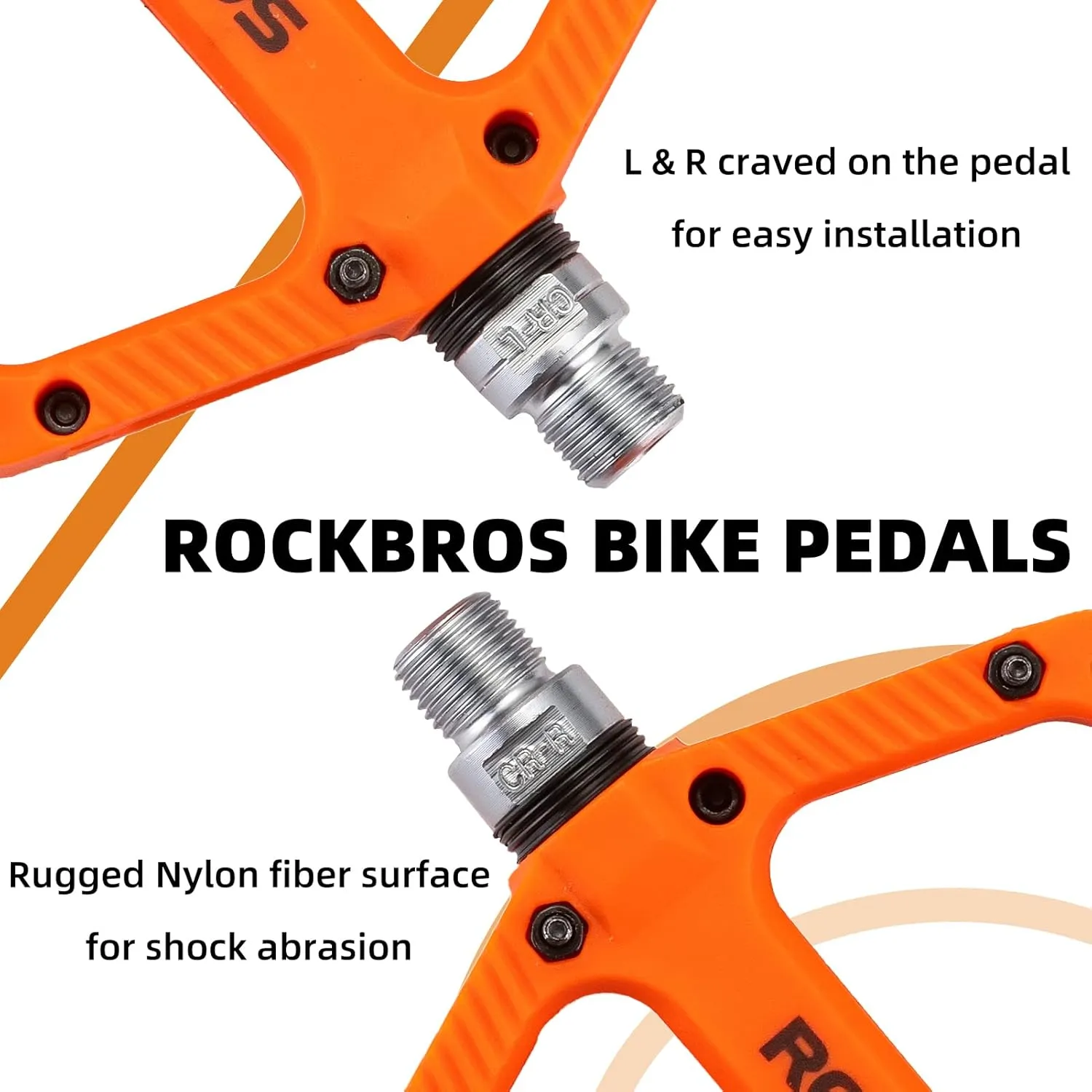 Rock BROS Mountain Bike Pedals Nylon Composite Bearing 9/16" MTB Bicycle Pedals with Wide Flat Platform