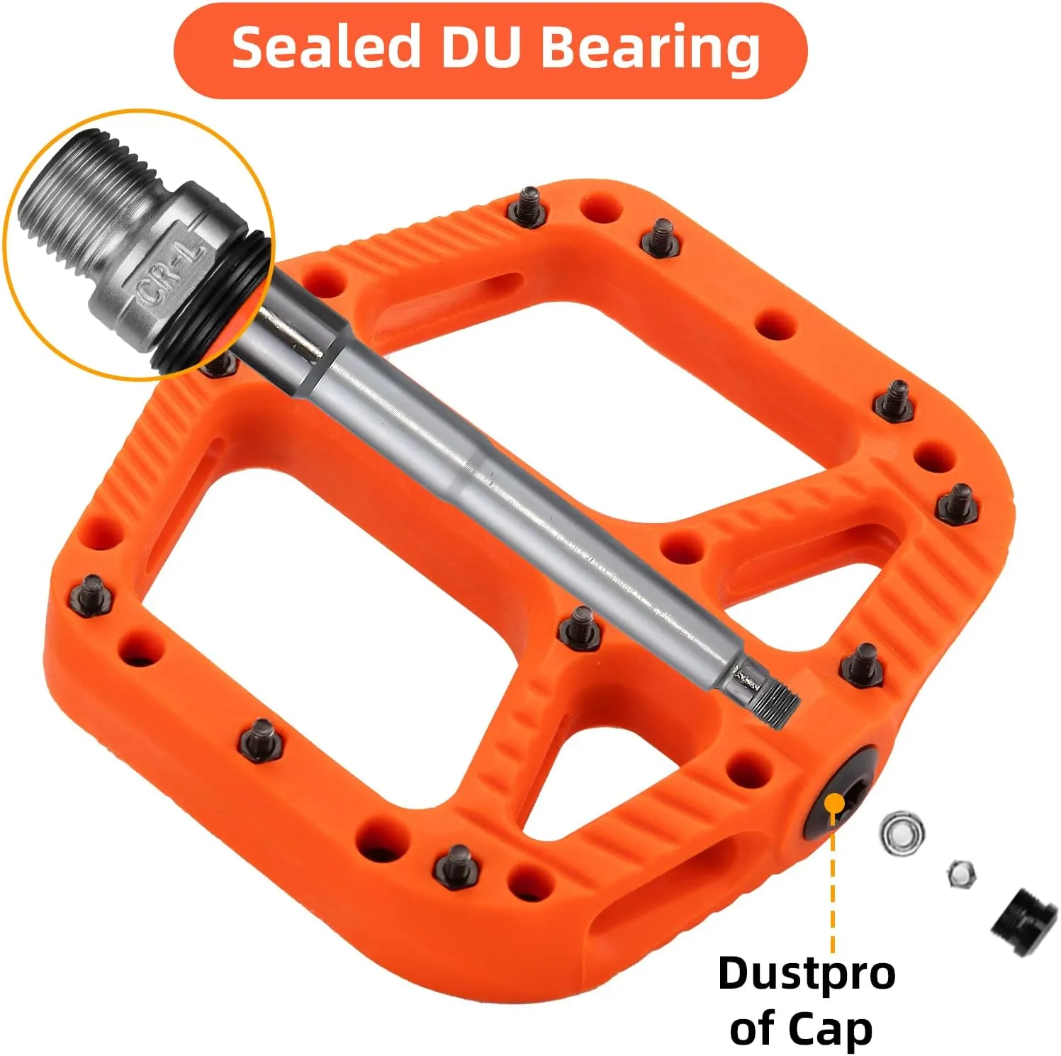 Rock BROS Mountain Bike Pedals Nylon Composite Bearing 9/16" MTB Bicycle Pedals with Wide Flat Platform
