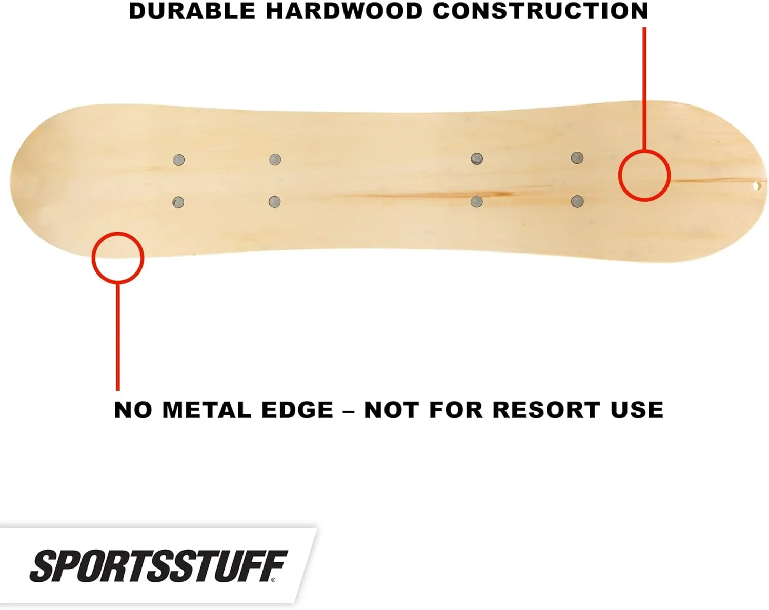SportsStuff Snow Ryder Hardwood Snowboard, Beginner's Wood Snowboard, Multiple Sizes/Colors