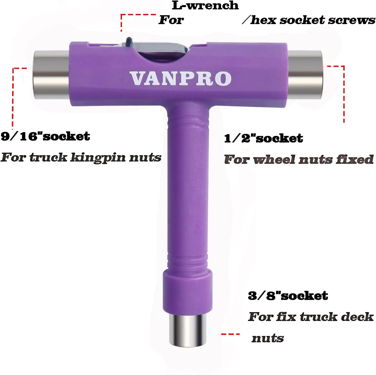 Vanpro skateboard tools skate tool all in one Used for installation and maintenance of various skateboards and roller skatesetc.(Snow Purple, Pack of 1)
